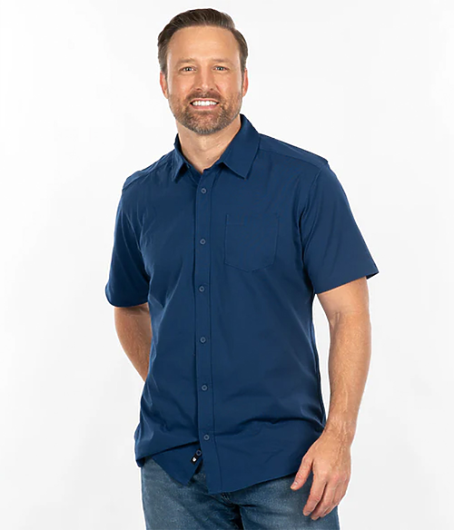 Perforated Stretch Button-Up
