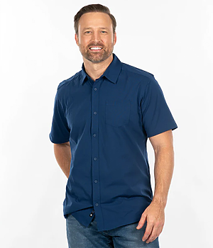 Perforated Stretch Button-Up