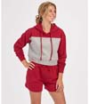 Womens Fleece Cropped Hood BRICK RED/OXFORD HEATHER