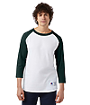 Adult Raglan Baseball T-Shirt WHITE/DARK GREEN